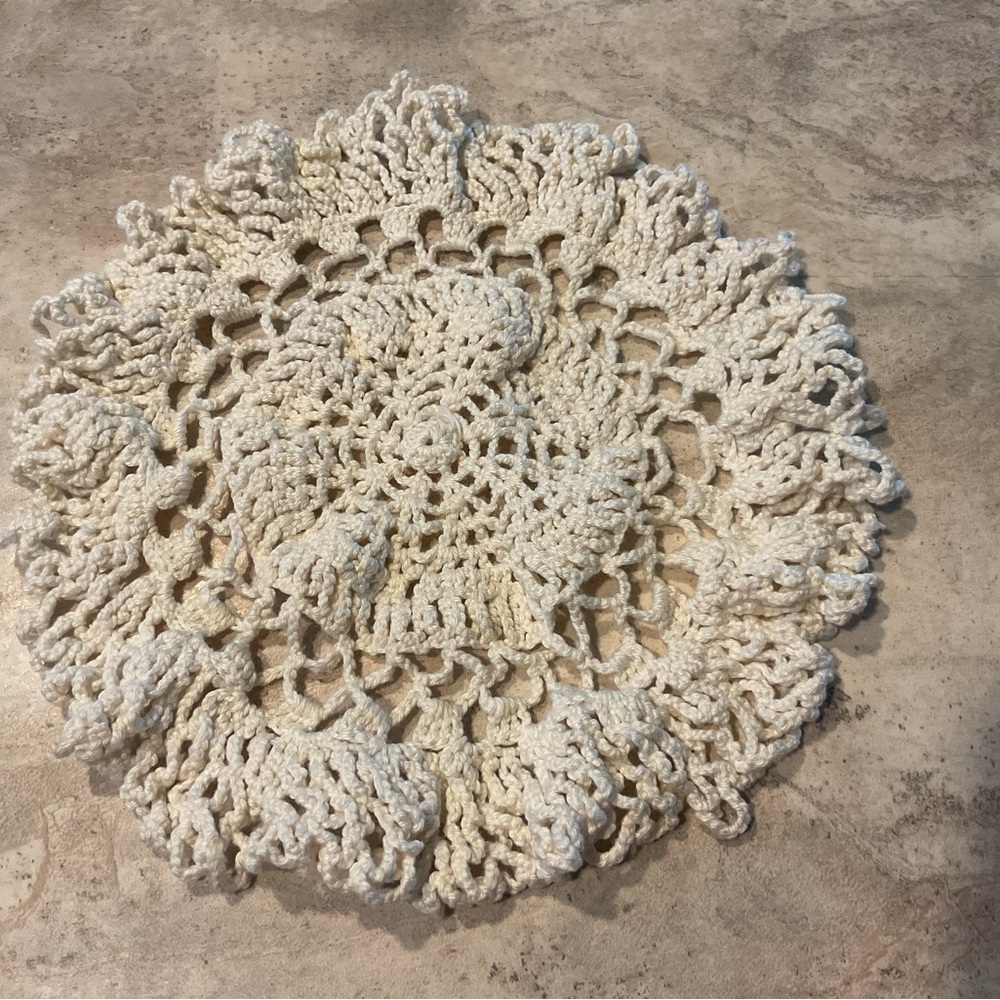 Vintage Ruffle Doily White Cotton Handmade Crochet 8” diameter